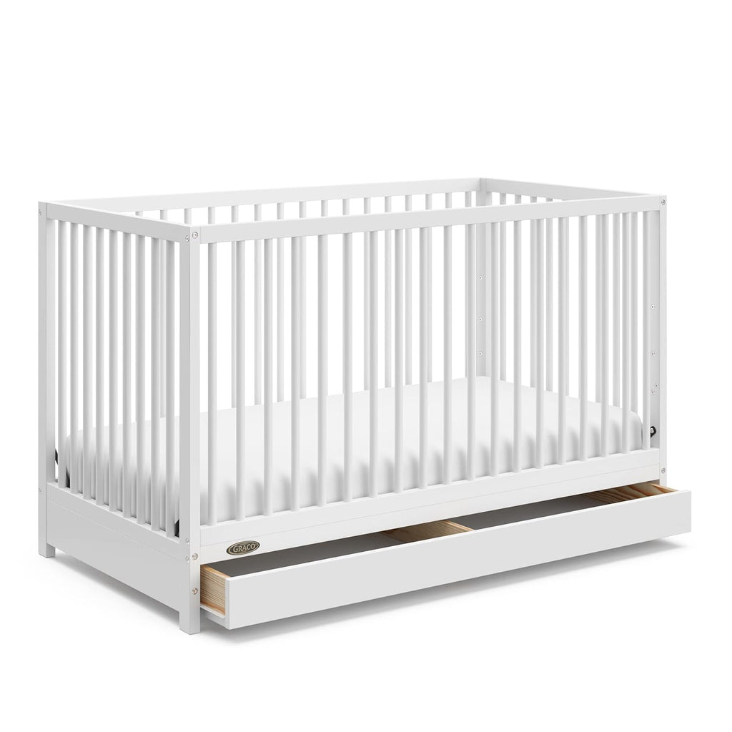 Graco Teddi 5-in-1 Convertible Crib with Drawer – GREENGUARD Gold Certified, Full-Size Nursery Storage Drawer, Baby Crib Converts to Toddler Bed, Daybed and Full-Size Bed (White)