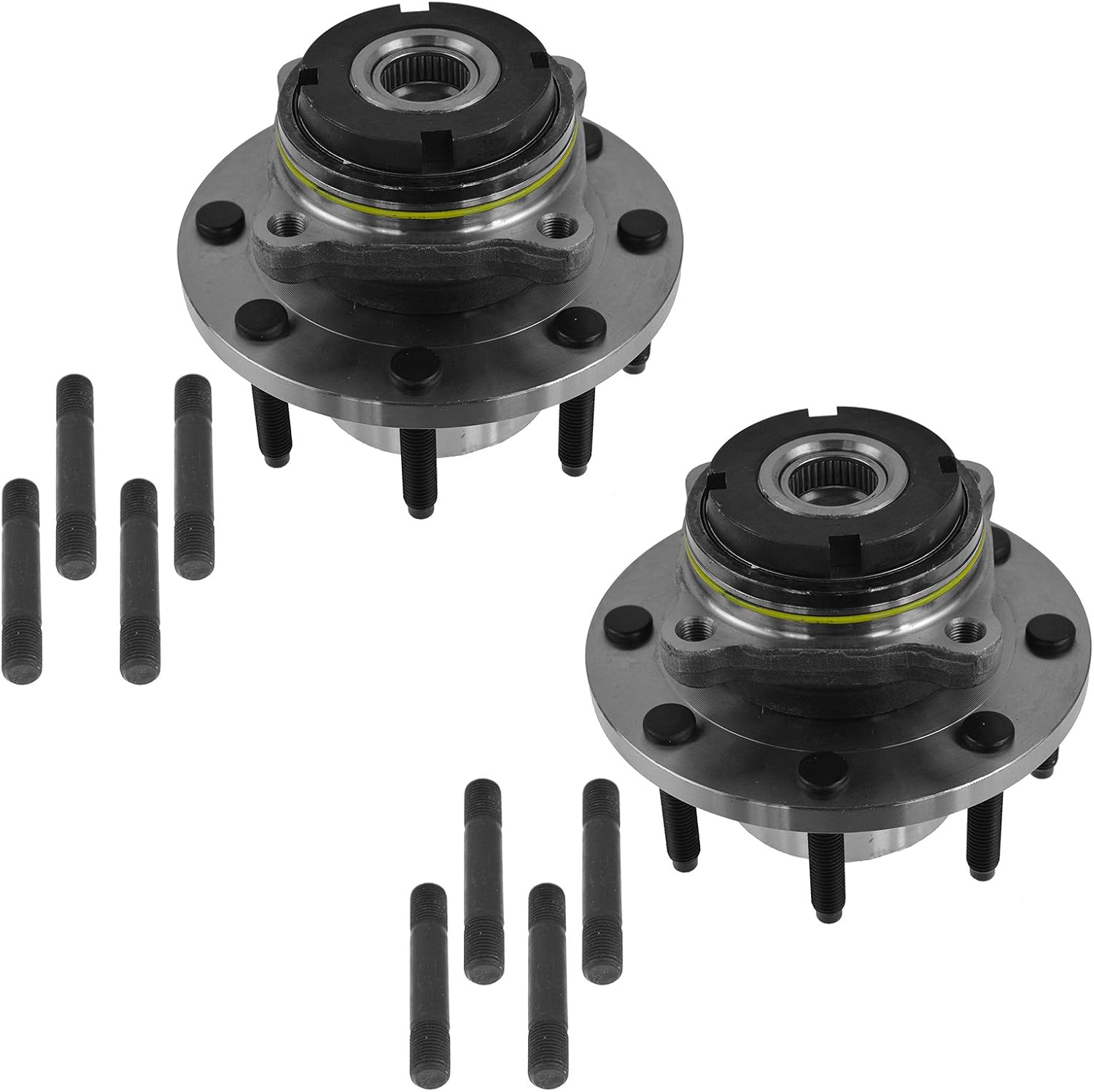 TRQ Front Driver and Passenger Side Wheel Bearing and Hub Assembly Set 2 Piece Compatible with 2000-2001 Ford F-250 Super Duty 4 Wheel Drive 2 Wheel ABS Brakes Single Rear Wheels SRW