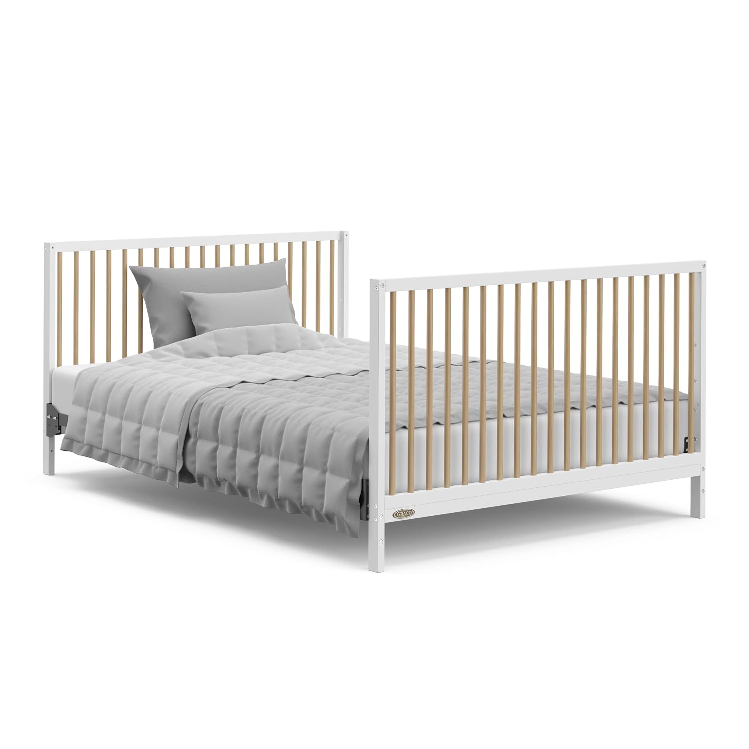 Graco Teddi 5-in-1 Convertible Crib with Drawer – GREENGUARD Gold Certified, Full-Size Nursery Storage Drawer, Baby Crib Converts to Toddler Bed, Daybed and Full-Size Bed (White and Driftwood)