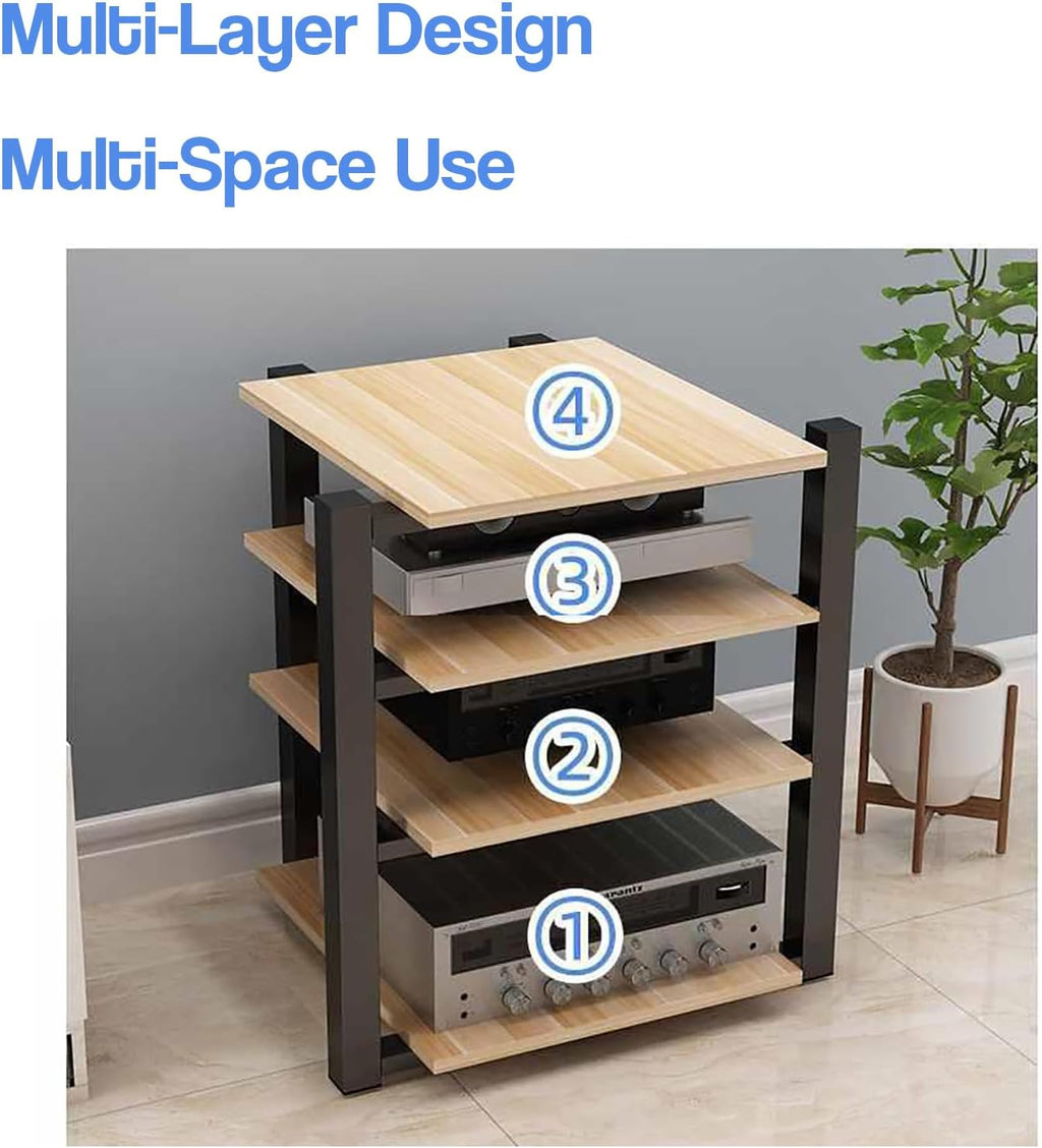 Light Walnut Audio Rack - 2 Tier AV Media Stand, Entertainment Tower for Stereo & Video Components, Stylish Cabinet for Home Theater & AV Equipment, Storage Solution