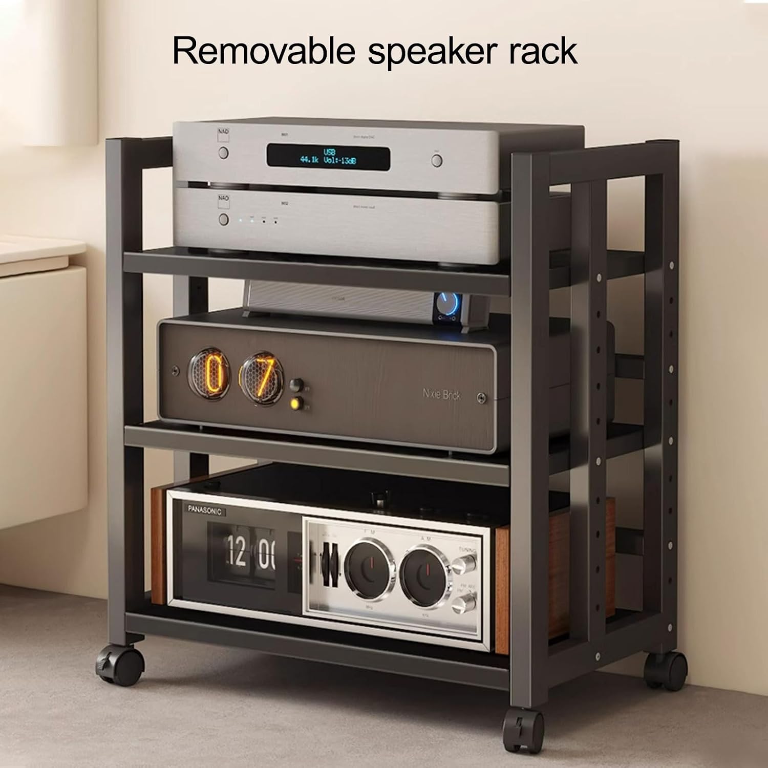 Stereo Cabinet, Media Stand Audio/Video Component, Audio Tower Rack with Adjustable Shelves, Equipment for Vinyl Record Player Stereo Receivers Audio Gear(100 * 120cm/39.4 * 47.2in)