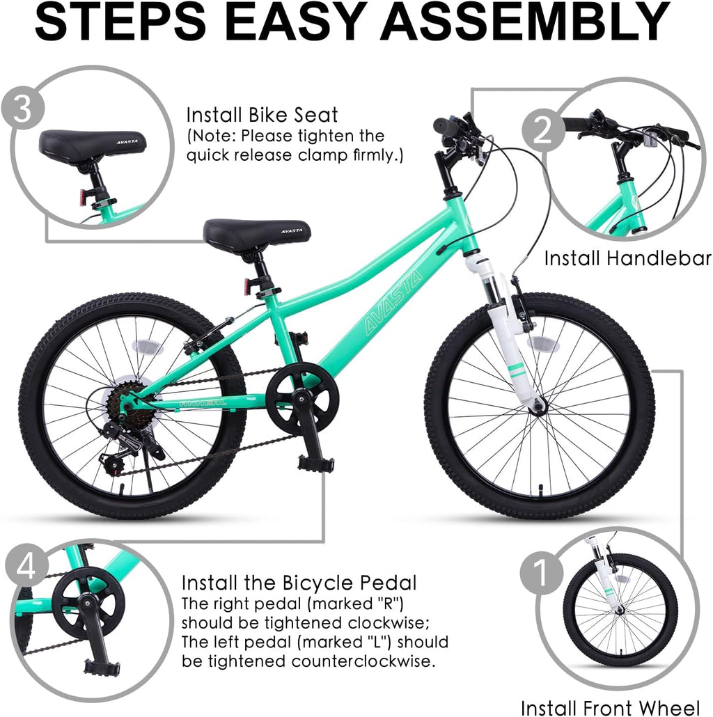 AVASTA Govet 20'' Kids Mountain Bike for 6-12 Years Old Boys Girls with Suspension Fork, 6 Speeds Drivetrain, Multiple Colors