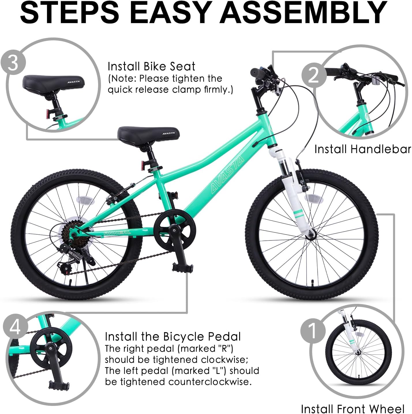 AVASTA Govet 20'' Kids Mountain Bike for 6-12 Years Old Boys Girls with Suspension Fork, 6 Speeds Drivetrain, Multiple Colors