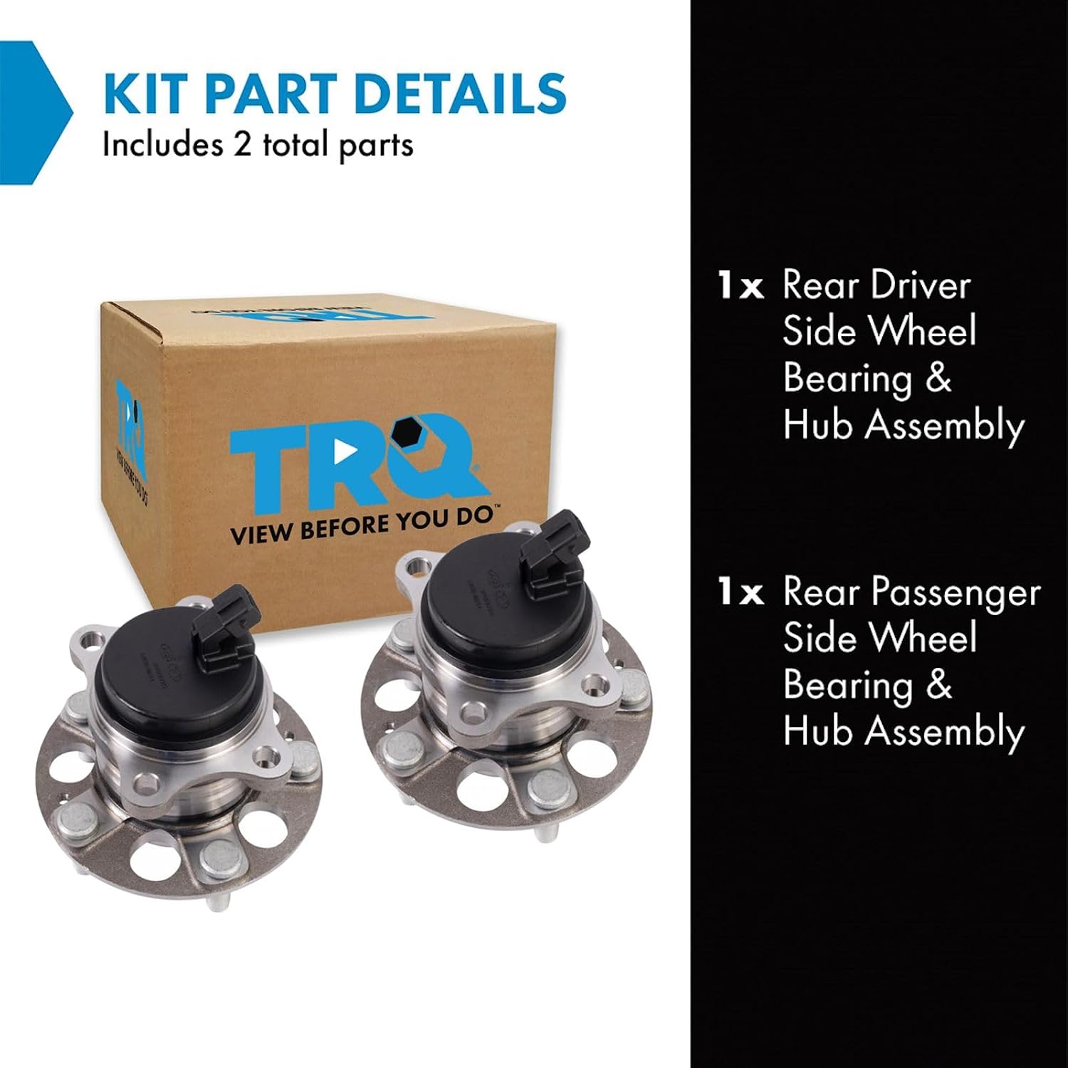 TRQ Rear Left and Right Wheel Bearing and Hub Assembly Set 2 Piece Compatible with 2017-2020 Hyundai Elantra Eco SE Value Edition Limited 2018-2020 Elantra SEL 2018-2022 Kona Front Wheel Drive