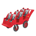 Angeles Bye Bye Buggy 6 Passenger Stroller, Sturdy Daycare Stroller with Fat Tires, Easy-to-Fasten Safety Buckles, Parking Brake, & 360 Pivoting Wheels, Red