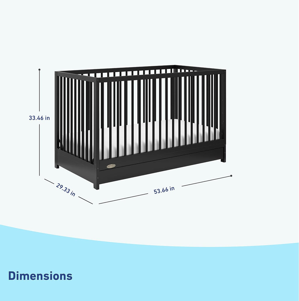 Graco Teddi 5-in-1 Convertible Crib with Drawer – GREENGUARD Gold Certified, Full-Size Nursery Storage Drawer, Baby Crib Converts to Toddler Bed, Daybed and Full-Size Bed (Black)