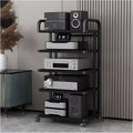 Audio Rack Av Tower Media Stand 5-Tier Electronics Equipment Shelf, Heavy Duty 106cm Tall Mobile Stereo Racks Cart on Wheels, Floor-Standing Commercial Home Media Stand, Black