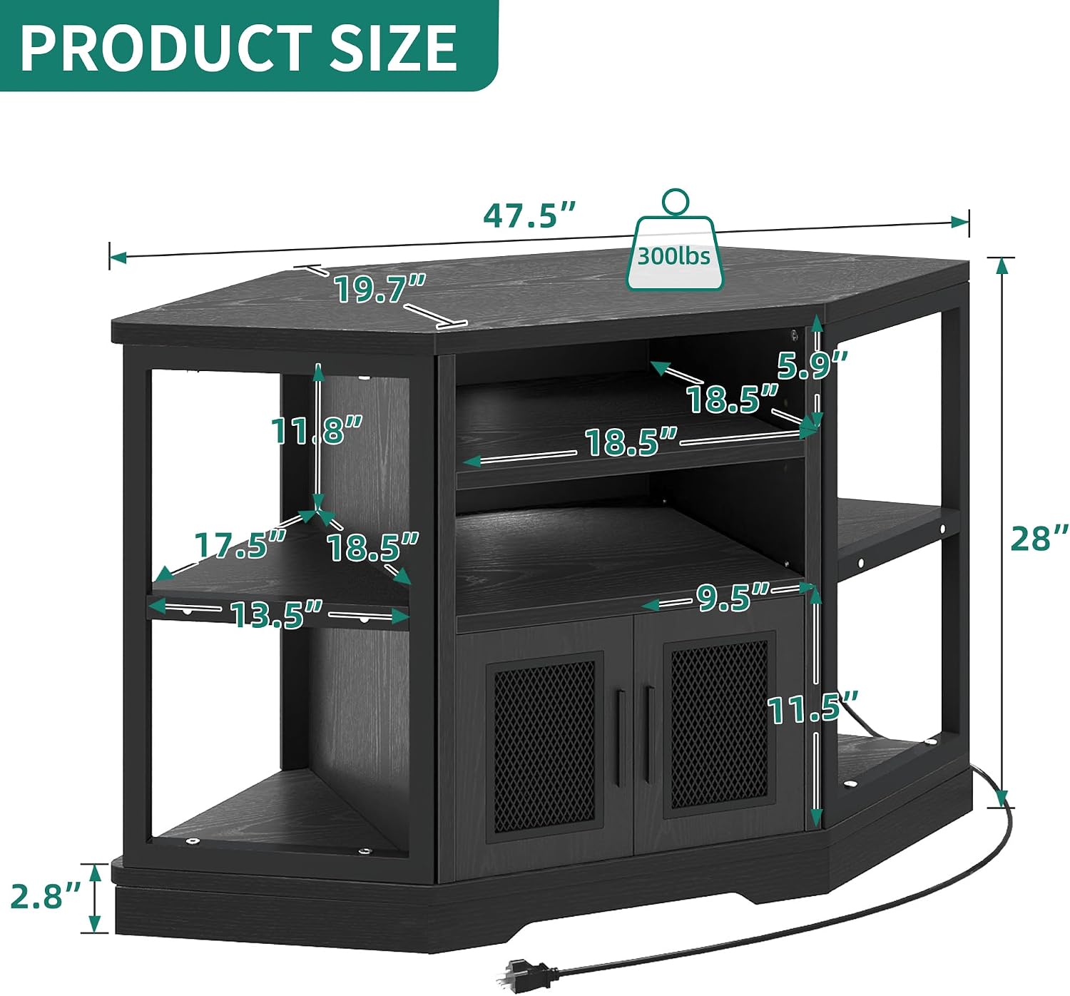 YITAHOME Corner TV Stand for TVs up to 50 Inch with Power Outlet, Modern Farmhouse Entertainment Center, Wood TV Media Console with Storage Cabinets Shelves for Living Room, 47' Black