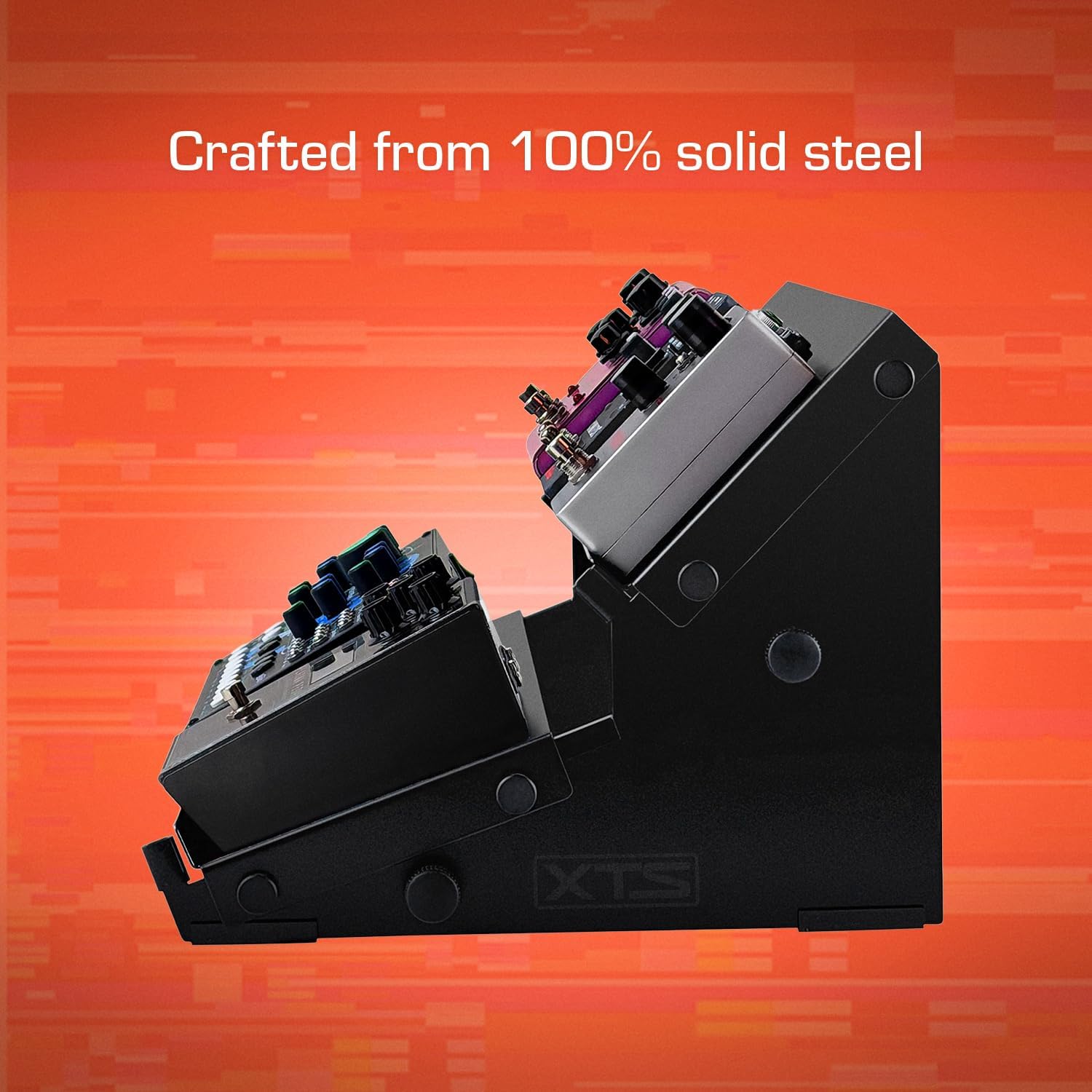 XTS Mini Duo-Flex Desktop Stand, 2 Tiers with Trays for FX Pedals / Synths / Audio Interfaces / MIDI Controllers, Holds 2-4 Pedals or Machines on Each Tier, 15.5' Width, Fits Elektron Digitakt / Digitone / Octatrack & More