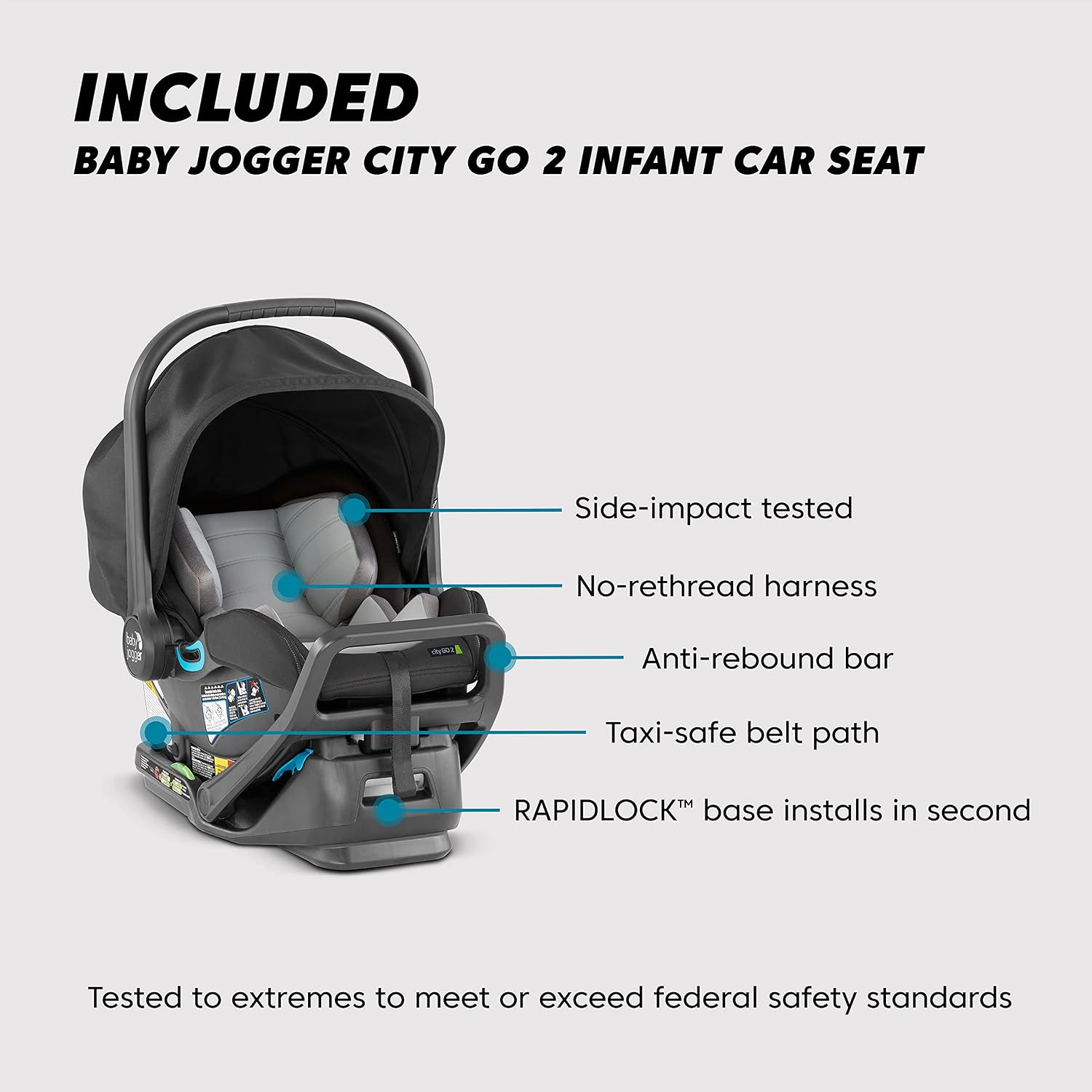 Baby Jogger® City Mini GT2 All-Terrain Travel System, Car Seat Stroller Combo with City GO 2 Infant Car Seat, One Hand Fold Baby Stroller, Opulent Black