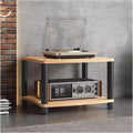 Heavy Duty 4Tier Wooden & Metal Stereo Stand for Small Spaces Living Room Bedroom Home Av Component Media Cabinet Audio Equipment Rack for TV Amplifier DVD Player Modern Storage Solution B
