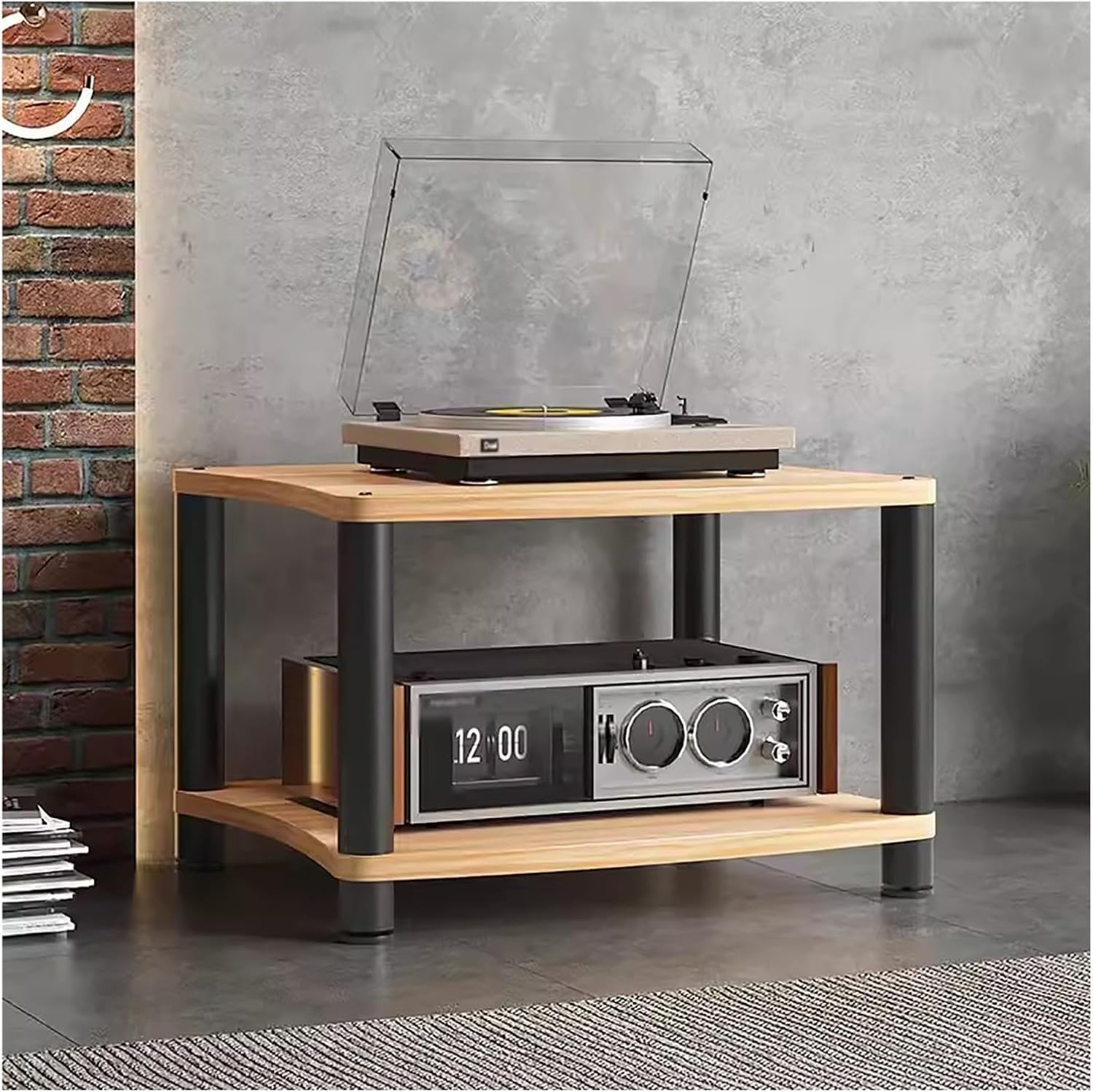 Heavy Duty 4Tier Wooden & Metal Stereo Stand for Small Spaces Living Room Bedroom Home Av Component Media Cabinet Audio Equipment Rack for TV Amplifier DVD Player Modern Storage Solution B
