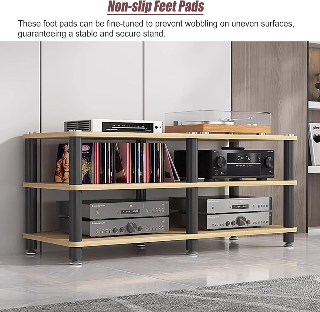 YLLFFLL Living Room Stereo Stand and Storage 120cm Wide, 3/4 Tier Audio/Video Shelving, Entertainment Component Stand Modern Stereo Cabinet, Heavy Duty Studio Equipment Cabinet(Black,3 Tier)