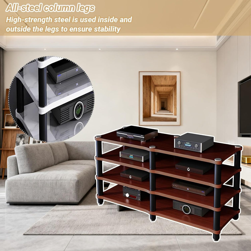 Portable Media Storage Rack Modern Cabinet with Cable Management Audio Rack for Entertainment Stereo Components HiFi Audio Equipment(D,Four Layers)