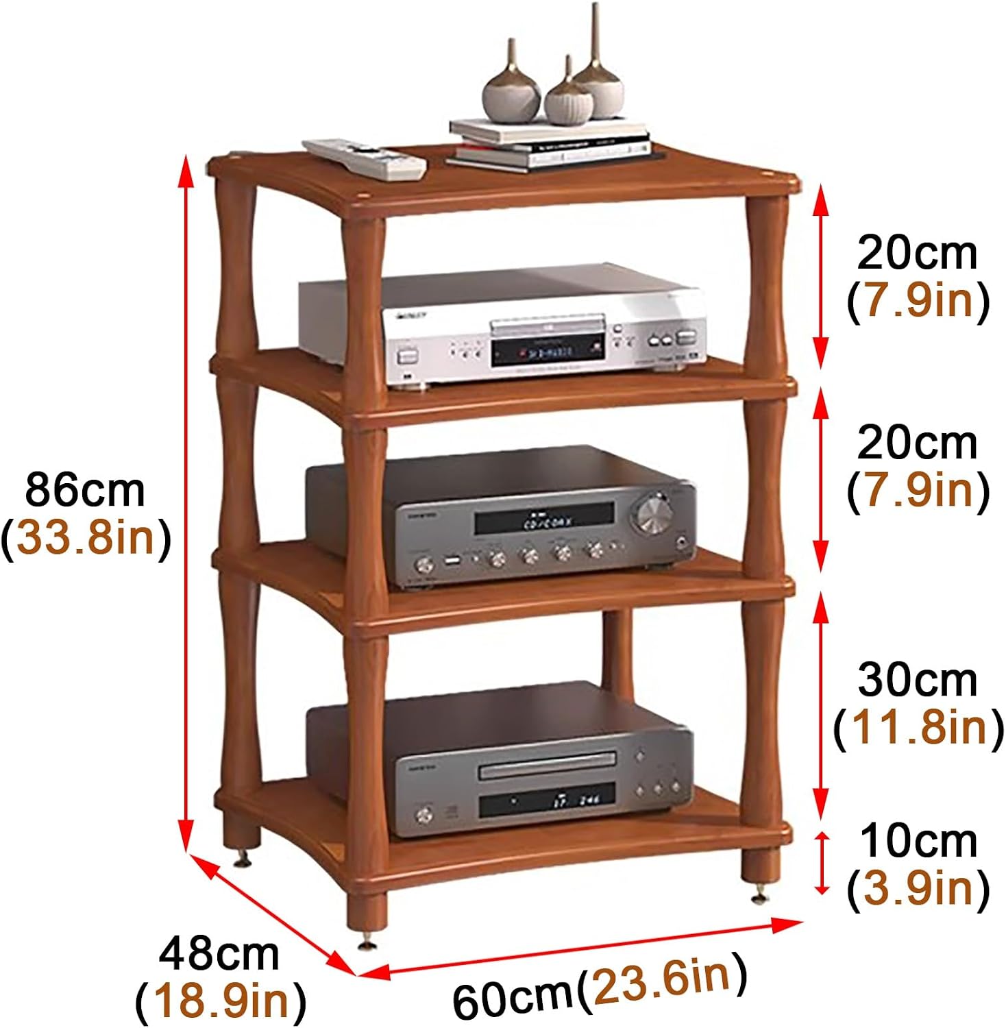 Audio Rack/Record Player Stand with Shock Absorbing Feet, Wooden Stereo Cabinet Media Stand Corner Shelf, TV Box/WiFi Router/Audio Equipment Organizer
