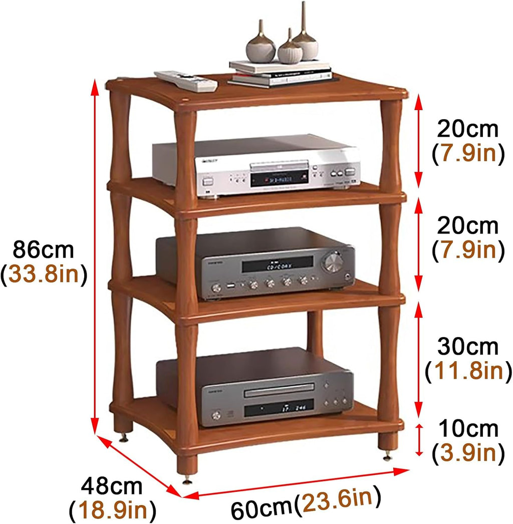 Stackable Media Shelf Storage Tower, Wood Stereo Audio Component Equipment Rack for Office Entertainment Theatre, 4 Tier Amplifier Holder with Shock Feet