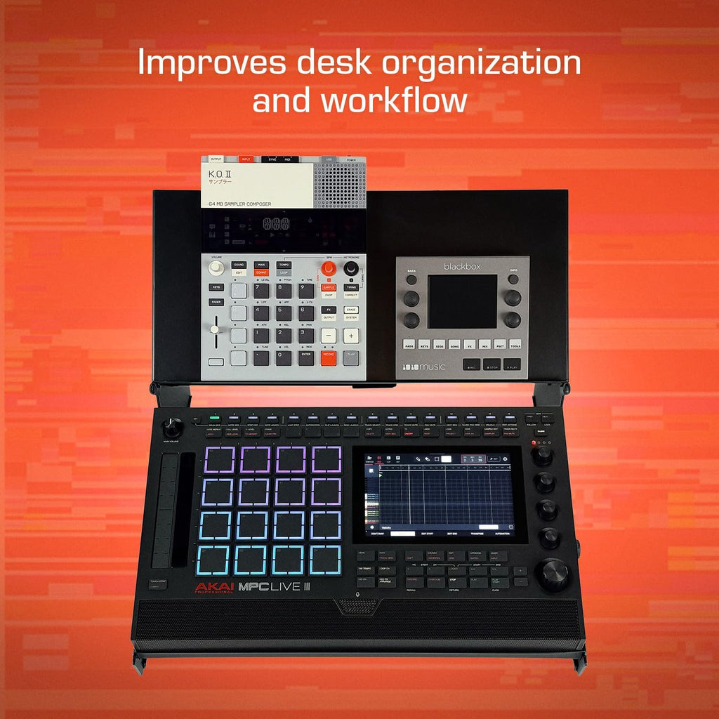 XTS Duo-Flex Desktop Stand, 2 Tiers with Trays for FX Pedals / Synths / Samplers / Audio Interfaces / MIDI Controllers, Holds 2-4 Pedals or Machines on Each Tier, 17.7' Width, Fits MPC Live 3 / TR-8S / Digitakt & more