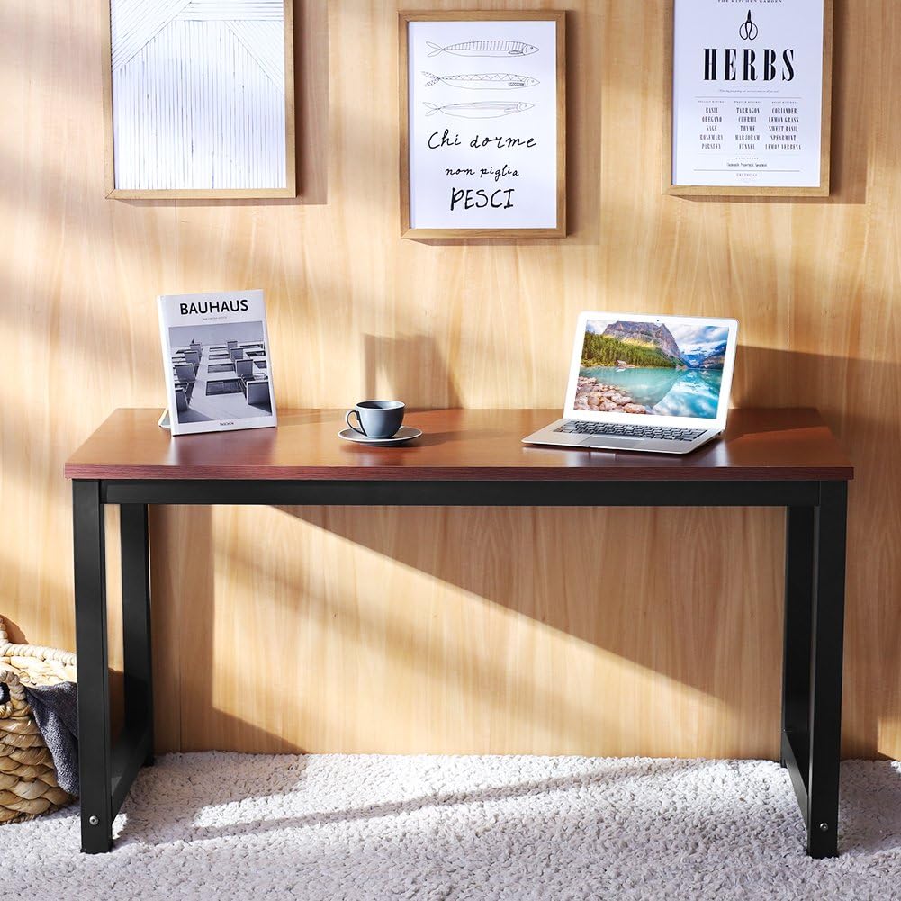 Tribesigns Computer Desk, 55 inch Large Office Desk Computer Table Study Writing Desk for Home Office, Teak + Black Leg