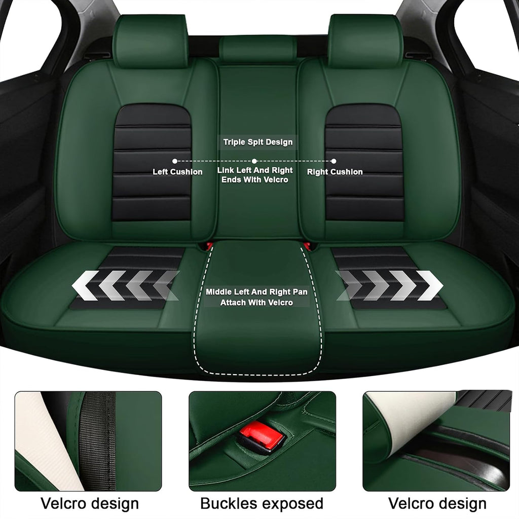 5 Car Seat Covers for Subaru Outback 2000-2026 Breathable Leather,Waterproof Car Seat Protectors with Comfort Headrest Pillows,Automotive Vehicle Cushion with Storage Pockets (Luxury,Green)