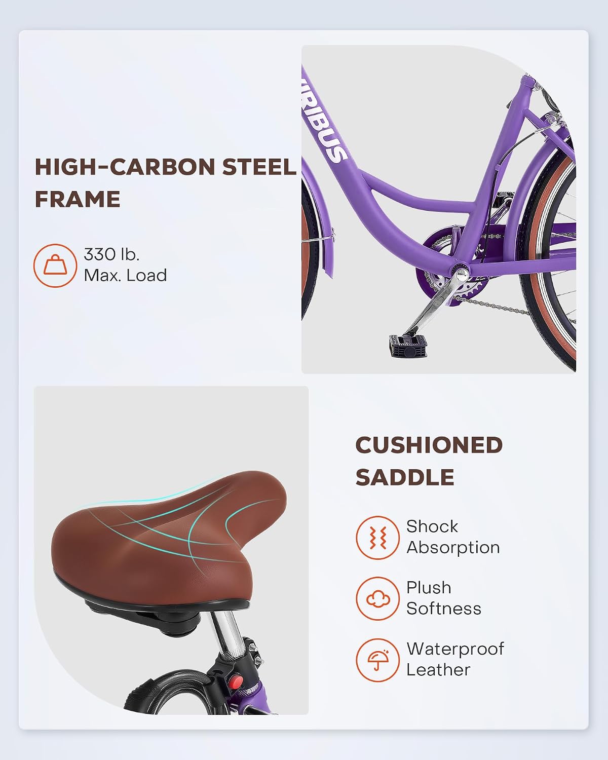 VIRIBUS Womens Cruiser Bike, 7 Speed Beach Cruiser Bike for Women, 26 inch Women Bicycle with Rattan Basket, City Commuter Vintage Retro Step Through Bicycle for Female Ladies Seniors, 330 Lb.