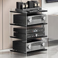 Modern Stereo Cabinet, Adjustable Media Storage Rack Tower for Record Players, DVD & Game Consoles, Stylish Audio Stand with Acrylic Baffle, Home Entertainment Furniture