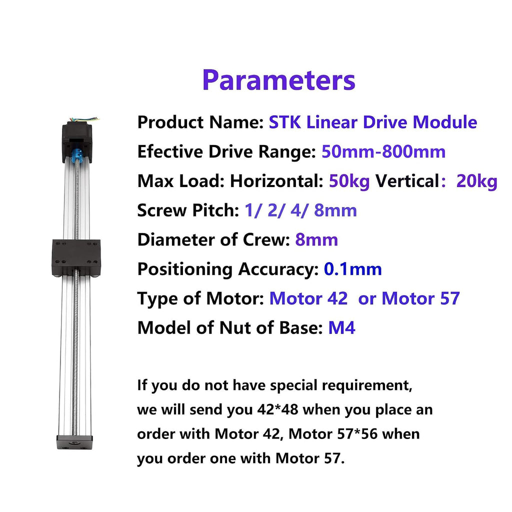 450mm Effective Travel Length, T-Nut and Lead Screw Linear Guide Slide Memory T8 x 2 with 42 Stepper Motor Nema 17, STK Series Motion Sliding Table System, for CNC and 3D Printer