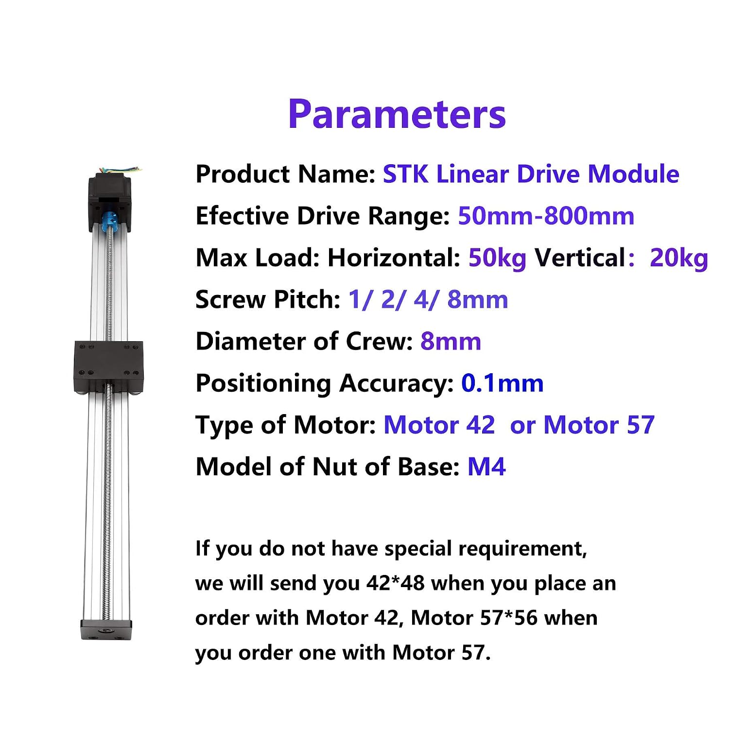 120mm Effective Travel Length, T-Nut and Lead Screw Linear Guide Slide Memory T8 x 2 with 42 Stepper Motor Nema 17, STK Series Motion Sliding Table System, for CNC and 3D Printer