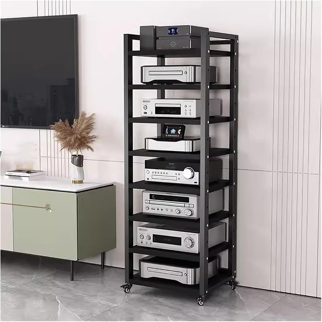 JYHHCYS Tall Stereo Racks and Stands on Wheels Media Storage Cabinet Rack, Black Modern Entertainment Stereo Components Stand, Audio Video Equipment Rack (Size : 8 tier-60cm Wide)