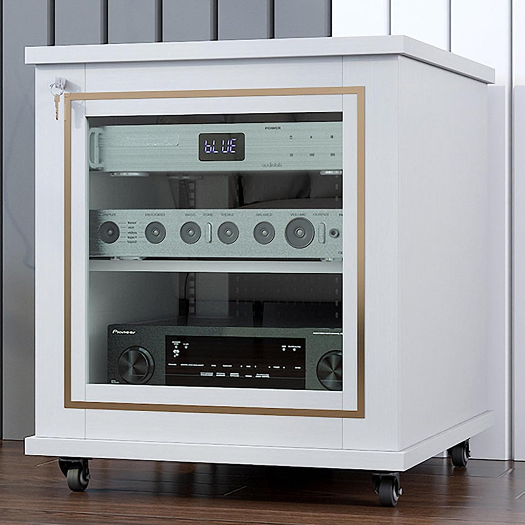 Audio/Video Component Cabinet with 4 U-bars, Stereo Audio Rack Stand Tower, AV Equipment Cabinet Display Stand, Cooling Holes for Meeting, Living, Recording Room Easy To Assemble 22x24x27in(White)