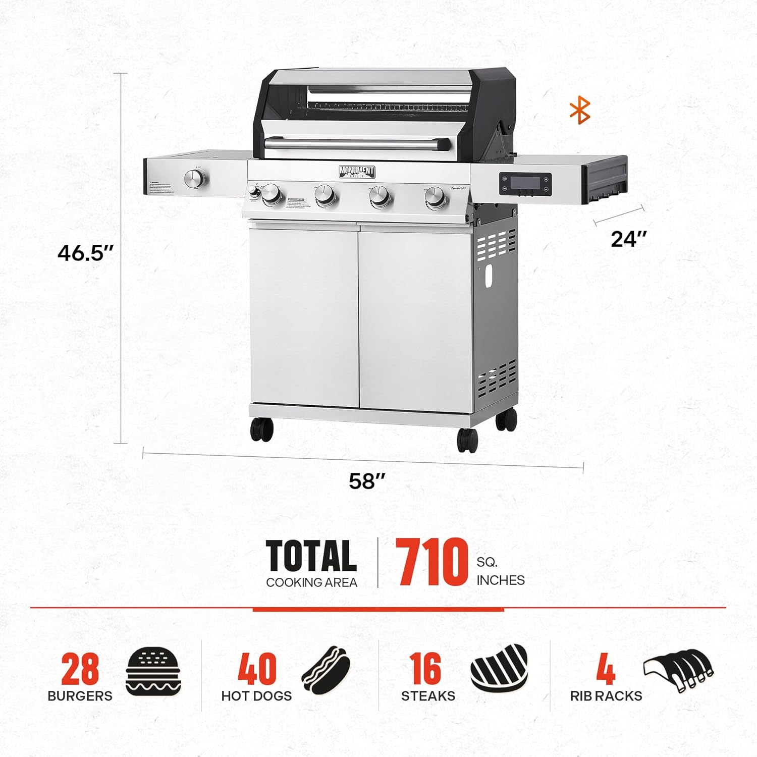 Monument Grills Denali Series, Denali 405 4-Burner Liquid Propane Gas Smart BBQ Grill Stainless Steel with Smoke Box(2 items)