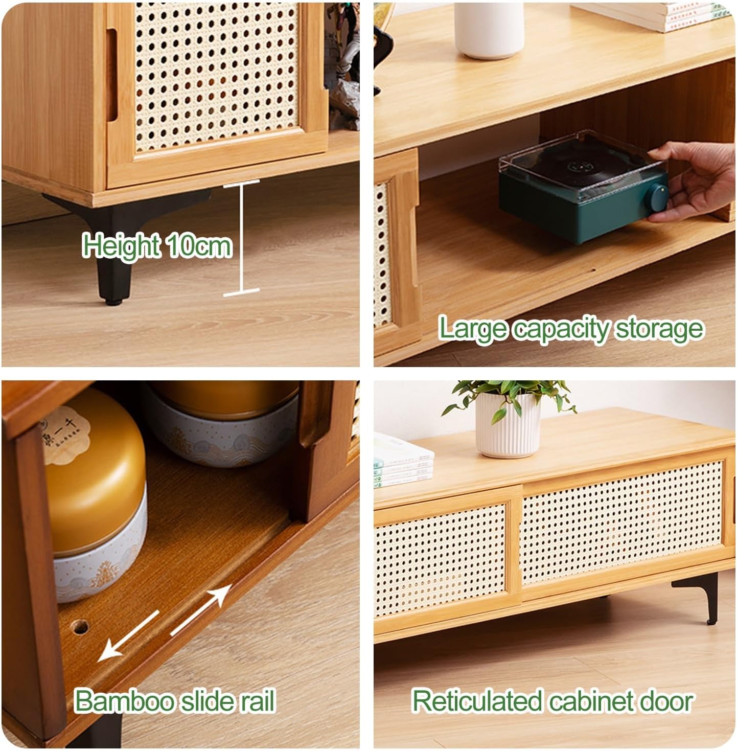 Bamboo TV Stand with Sliding Door, Storage Low Cabinet, Home Audio and Video Entertainment Equipment Control Center, for 32-65 Inch TVs (Color : Natural, Size : 160CM/63IN_Three Doors)
