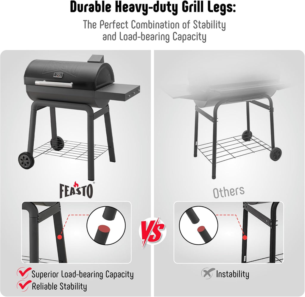 Feasto Heavy-Duty 30-Inch Charcoal Grill with Side Table & 647 Sq. In Cooking Area, Outdoor BBQ Grill for Outdoor Barbecue in Backyard, Patio and Parties, Grey