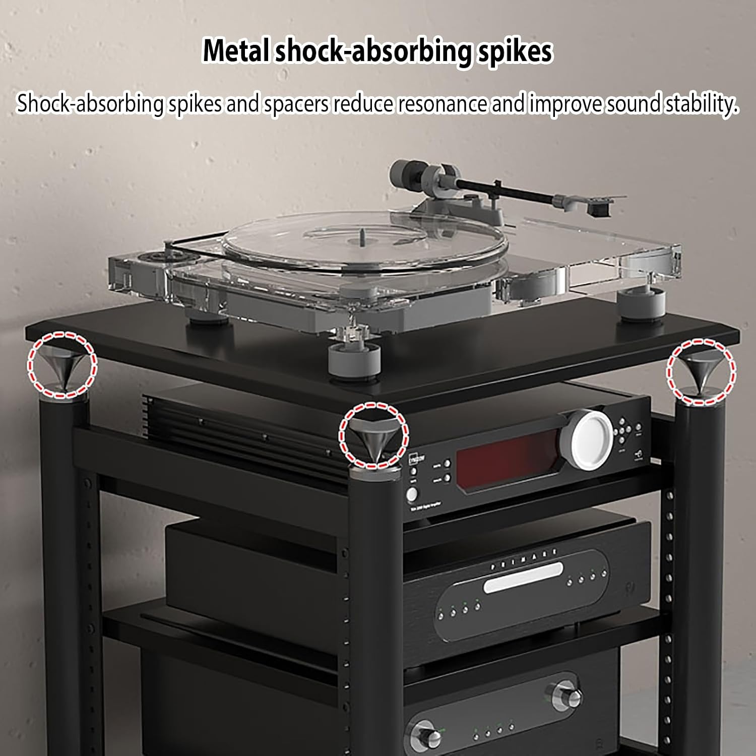 AV Media Stand,Audio Rack Stereo Cabinet,Stereo Stand with Shock-Absorbing Feet,DVD Stand Storage Tower,Record Player Console Cabinet,Audio-Video Shelving,Entertainment Stand(Black,4floor)