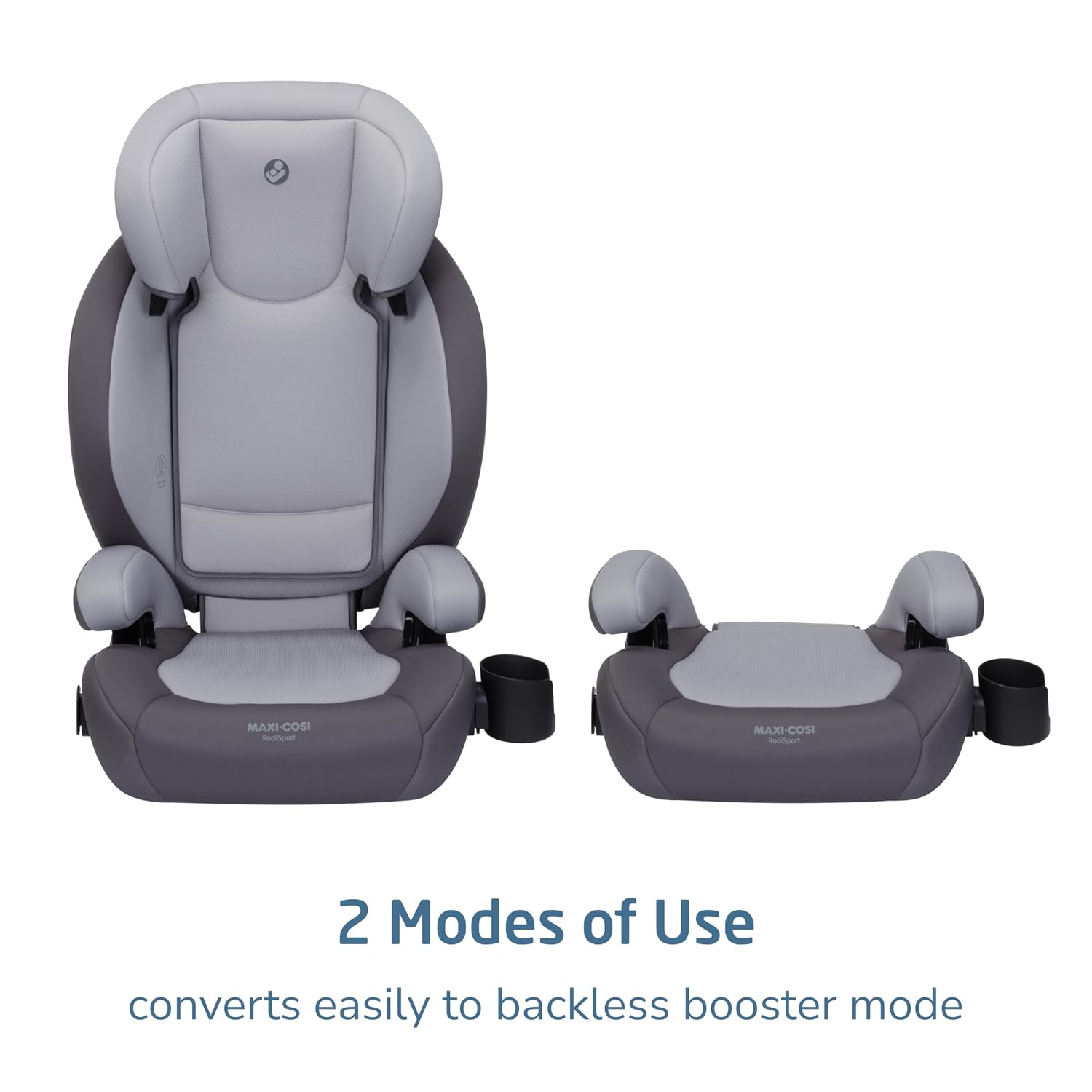 Maxi-Cosi RodiSport Kids Booster Car Seat, High-Back, Backless Booster, 7-Position Headrest, Easy Latch System, Reclining Chair, Belt Guide, Fits 40-100 lbs, 43.4-57 in, Sea Salt