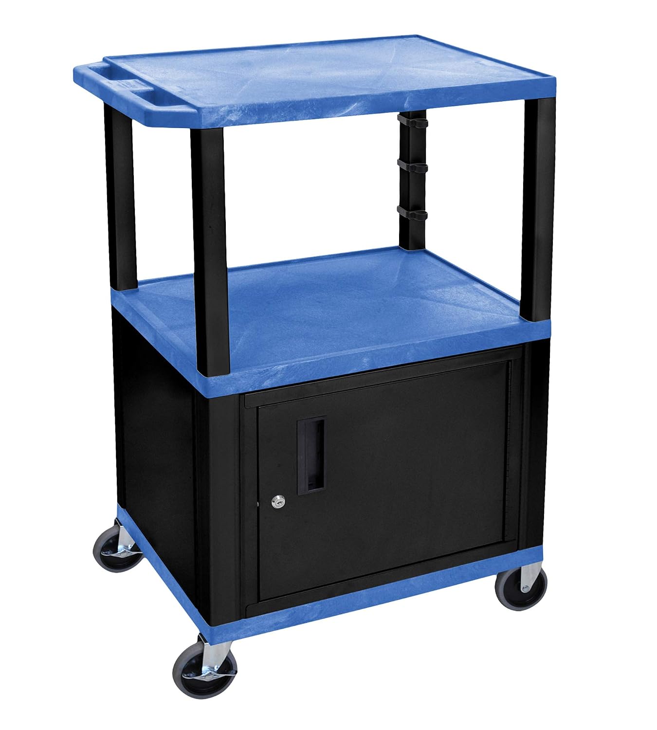 Luxor 42'H Rolling Electric Audio Video Presentation Cart with 3 Shelves and Cabinet - Black Legs