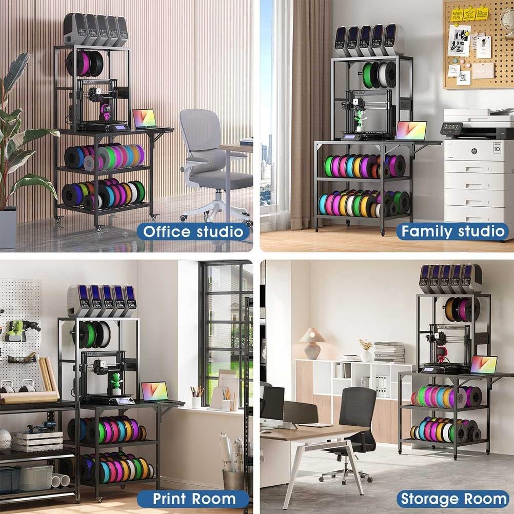 3D Printer Stand, Heavy Duty Large Printer Table Stand with Filament Storage Rack and T-Shaped Spools Holder Rack 3D Printer Table Workbench with Wheels Use for 3D Laser Printer Home Office