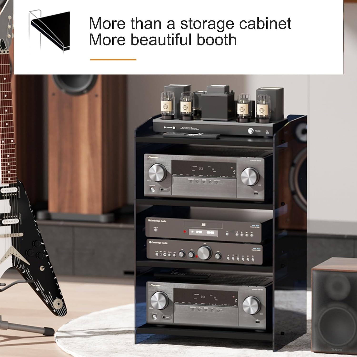 Modern Media Storage Cabinet - Adjustable Shelves Audio-Video Stand for Stereo System, CD Player & DJ Equipment - Stylish Entertainment Center for Home & Office