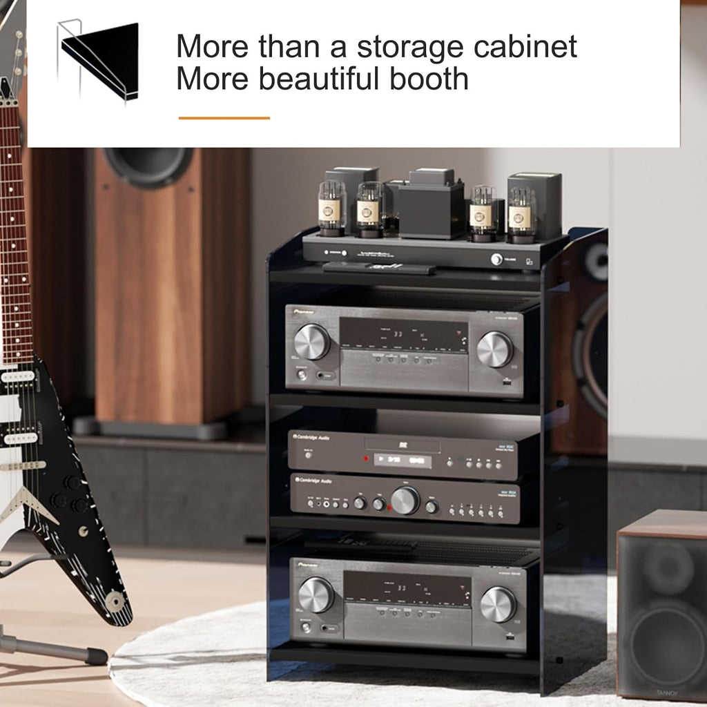 Modern Media Storage Cabinet - Adjustable Audio-Video Stand for Home Theater, Stereo System & DJ Equipment, CD Player Rack, Stylish Entertainment Center, Black Finish.