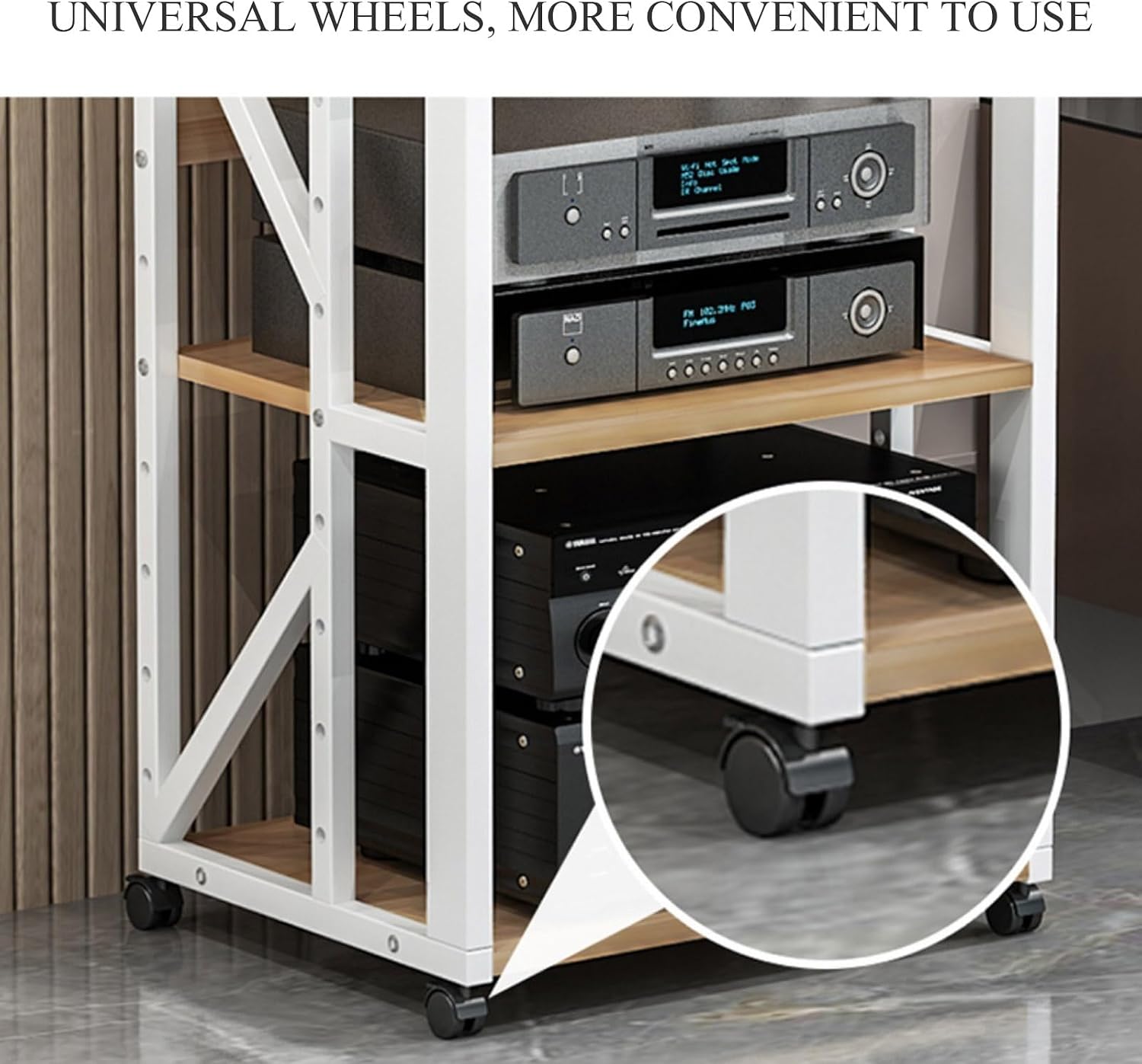 Modern AV Media Stand, Heavy Duty Hifi Audio Component Stand Corner Tv Entertainment Stereo Cabinet Amplifier Rack Shelf Rolling Projector Cart, Office Home Theater Video Rack DVD Record Player Stan