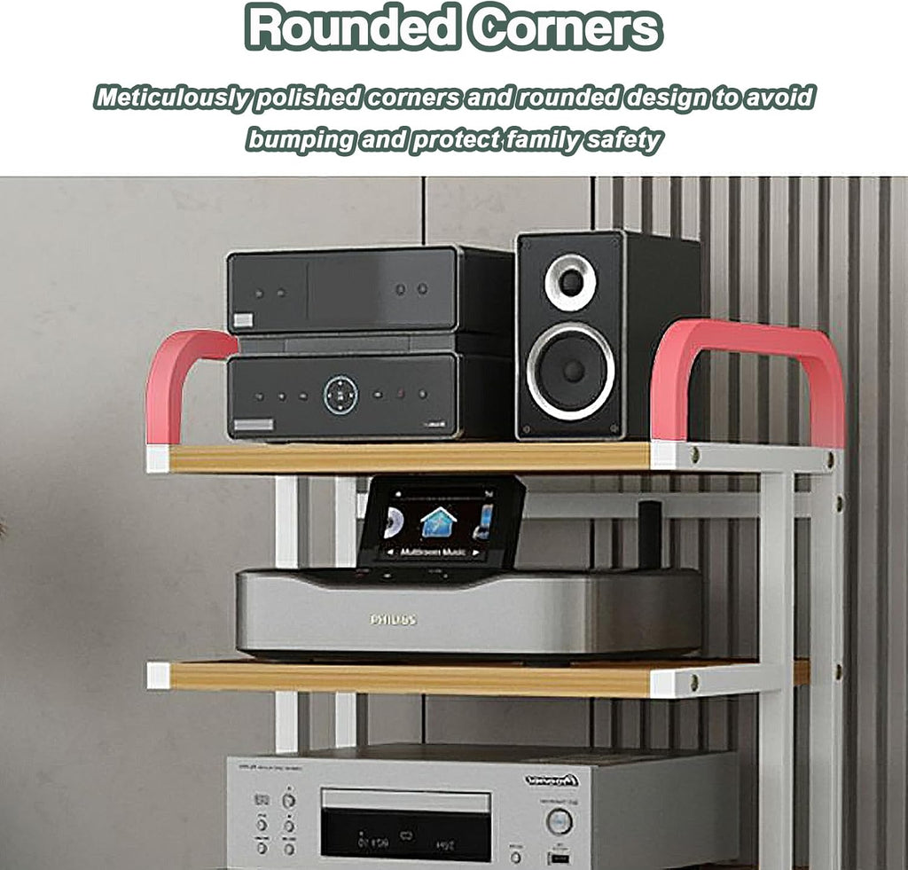 Movable AV Media Stand, 5-Tier Audio Rack & Entertainment Center Storage Cabinet, Modern Stereo Cabinet for Home Theater, Natural Finish, Stylish Media Shelving