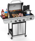 Electactic 3-Burner Propane Gas BBQ Grill with Side Burner,Stainless Steel Grill with Porcelain-Enameled Grates,37000 BTU Barbecue Grill, Suitable for Outdoor Cooking,Camping,Patio Backyard