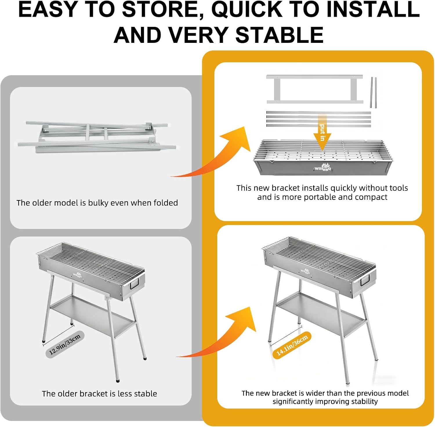 WILLBBQ Charcoal Grill Tailgate Parties, Patio, Beach Barbecues, Backyard Gatherings,Alloy Steel BBQ Barbecue Outdoor Grilling with Durable Support Frame and Dual Adjustable Vents (31.6x10.3x5.1 inch)