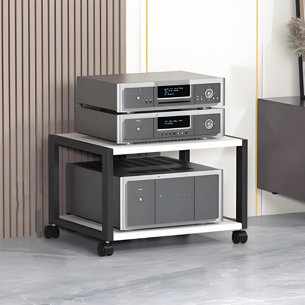 5-Tier AV Media Stand, Multi-Layer Audio Rack Cabinet, Corner Entertainment Center, Stereo Tower for TV & Audio Equipment, Modern White Finish (19.6' x 15.4' x 19.2')