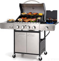 Sophia & William 4-Burner Propane Gas BBQ Grill with Side Burner and Porcelain-Enameled Cast Iron Grates, Stainless Steel Barbecue Grills Outdoor Cooking, Silver Cabinet Style, 42,000BTU