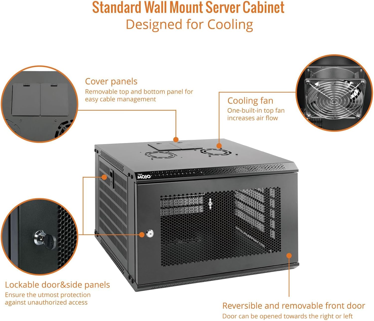 Tecmojo 6U Wall Mount Rack Network Cabinet for 19' IT Equipment,with Lockable Mesh Door and Side Panels,Cooling Fan,450mm Depth (Standard 6U/450mm Deep), Mesh/Black
