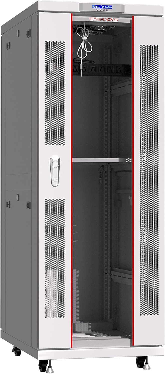 42U Server Rack Cabinet – 19' Network Rack Enclosure, 35' Deep Floor Standing Data Rack with Locking Glass Door, Cooling Fans, PDU & Shelf for Servers, Switches and Patch Panels