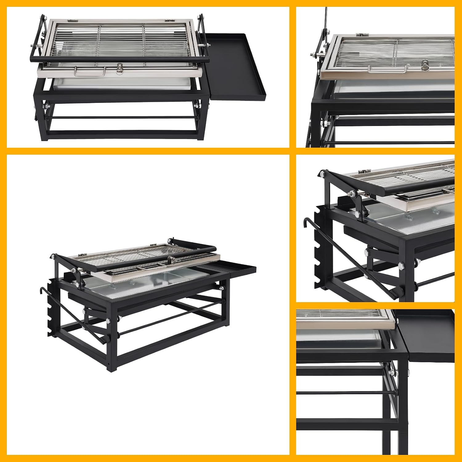 Vertical Charcoal Rotating Grill, Small Flip BBQ Grill with 360° Basket, Adjustable Height, Removable Legs, Portable Tabletop Option, Rolling Wheels, Outdoor Patio & Camping, Alloy Steel, Black