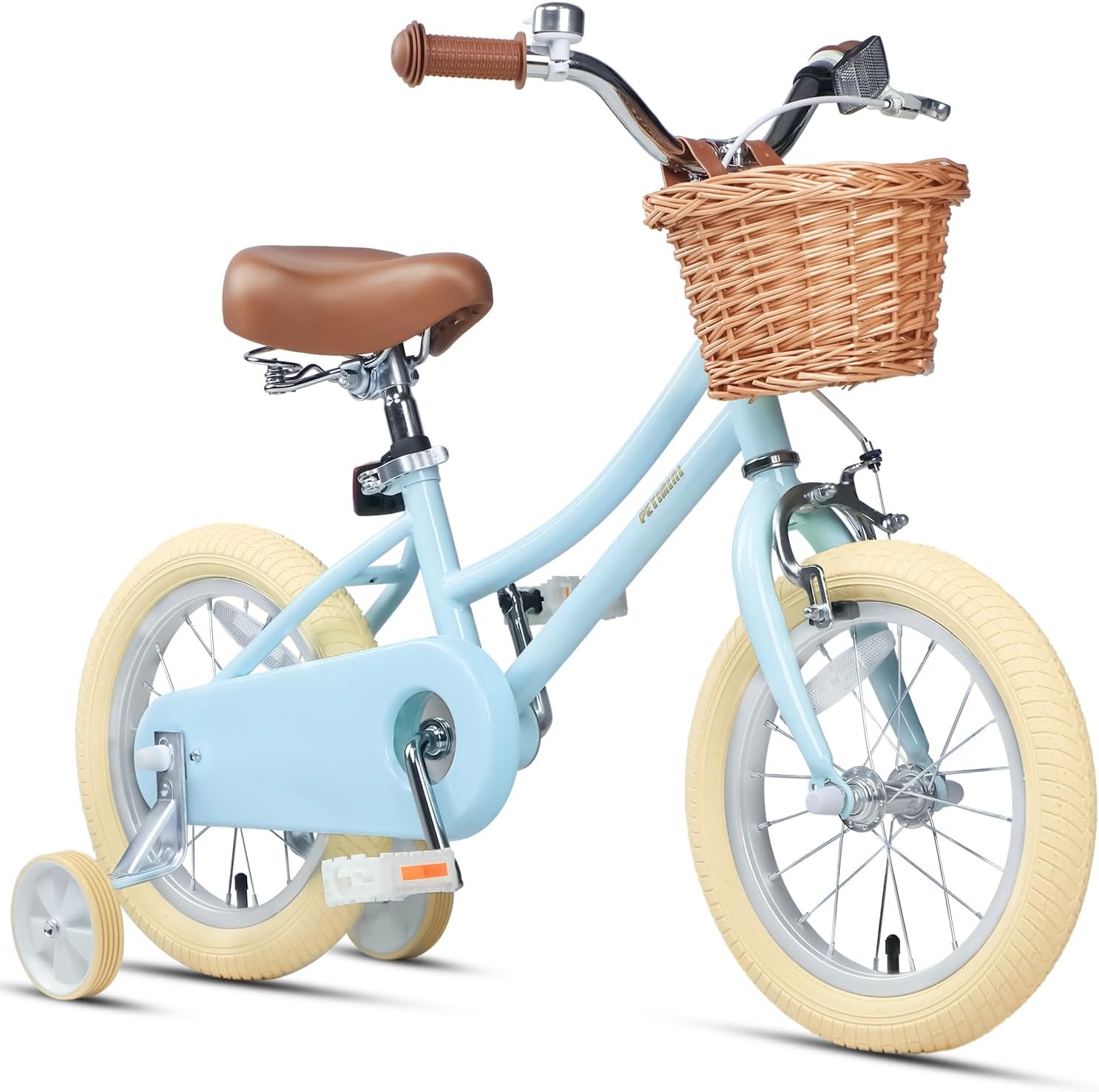 Petimini Vintage Kids Bike for Girls, 12–20 Inch Classic Bicycle with Wicker Basket & Bell, High Tensile Steel Frame, Training Wheels (12–18'), 85% Pre-Assembled, Retro Bike for Outdoor Riding