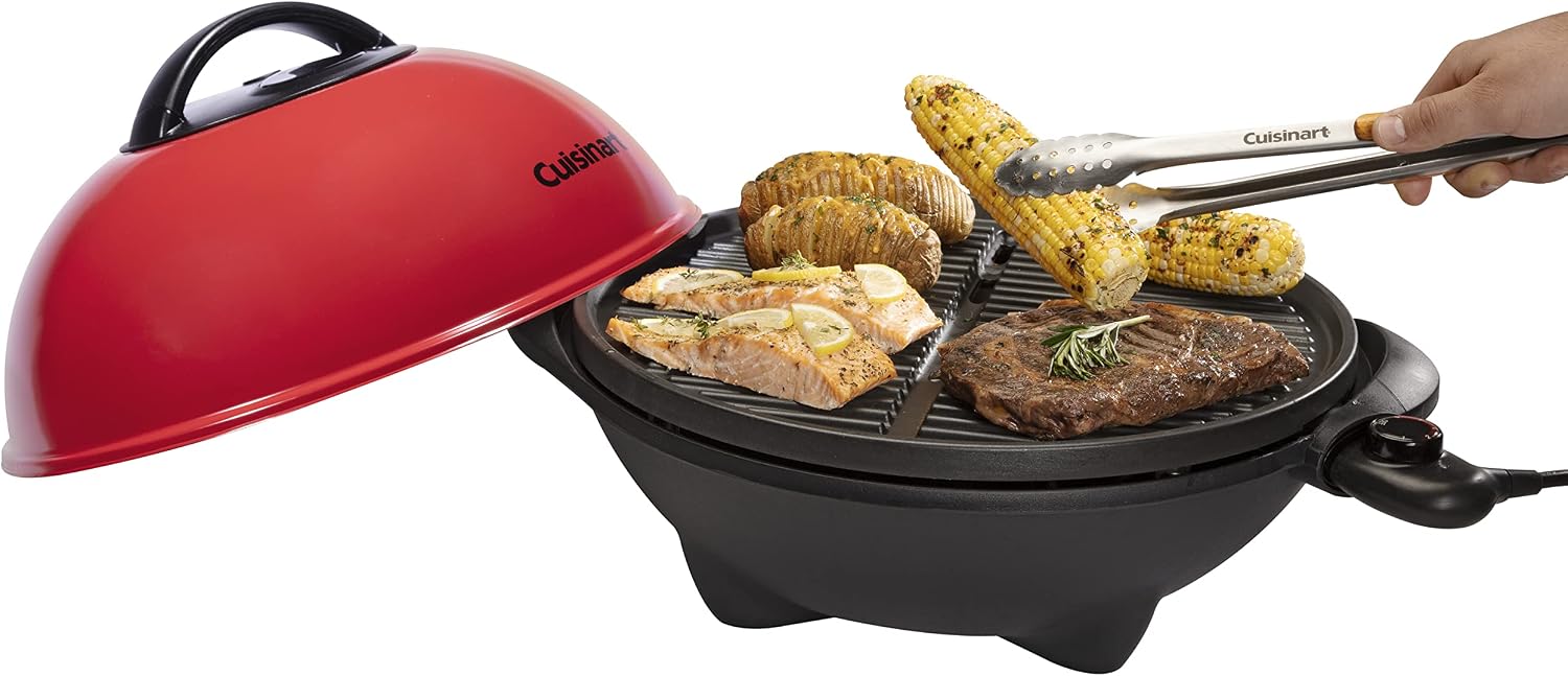Cuisinart Indoor/Outdoor Electric Grill, 2-in-1 Portable BBQ with Nonstick Cooking Surface, Electric Grill Outdoor with Adjustable Heat, Stand/Tabletop Options for Cookouts, Barbecues, Small Spaces