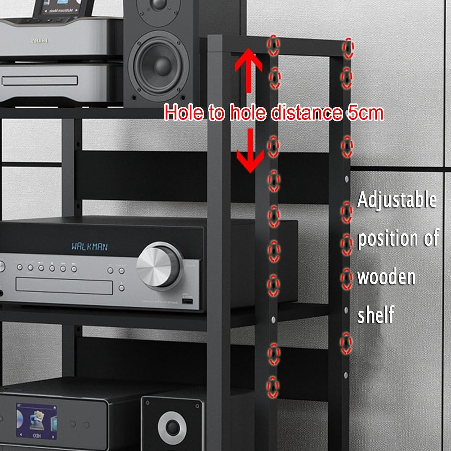 3/4/5/6-Tier Audio Stereo Rack Media Stand AV Component Cabinet with Height Adjustable Wooden Shelf, Power Amplifier Equipment Storage Open Cabinet for Home/Office/Theater (Color : A, Size : 5 Tier